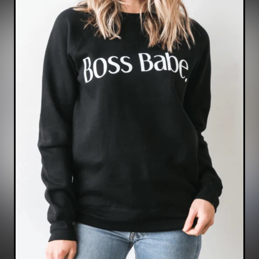 Brunette The Label Boss Babe Sweatshirt | Black Graphic Crewneck Cozy Pullover